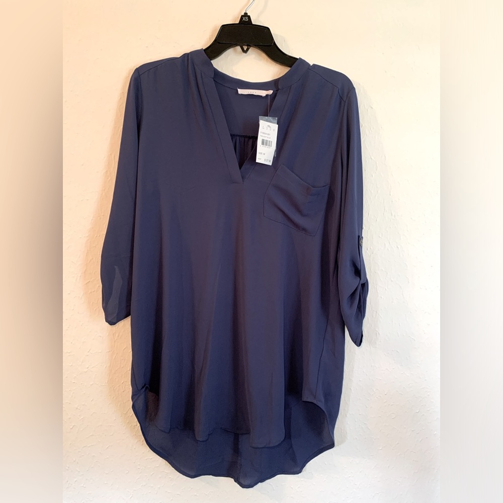 Nordstrom LUSH Twilight Blue Rolled-Sleeve Blouse Tunic